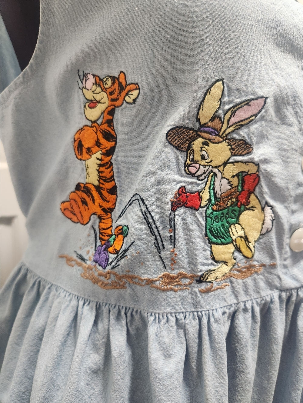 Vintage Winnie The Pooh Emboidered Denim Look Jumper Dress Women Small/Medium - Picture 5 of 16
